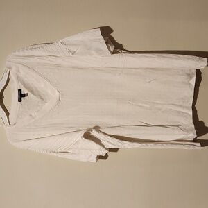 ❤️ EILEEN FISHER ORGANIC LINEN COTTON RIBBED OVERSIZED V-NECK TOP, LARGE / XL